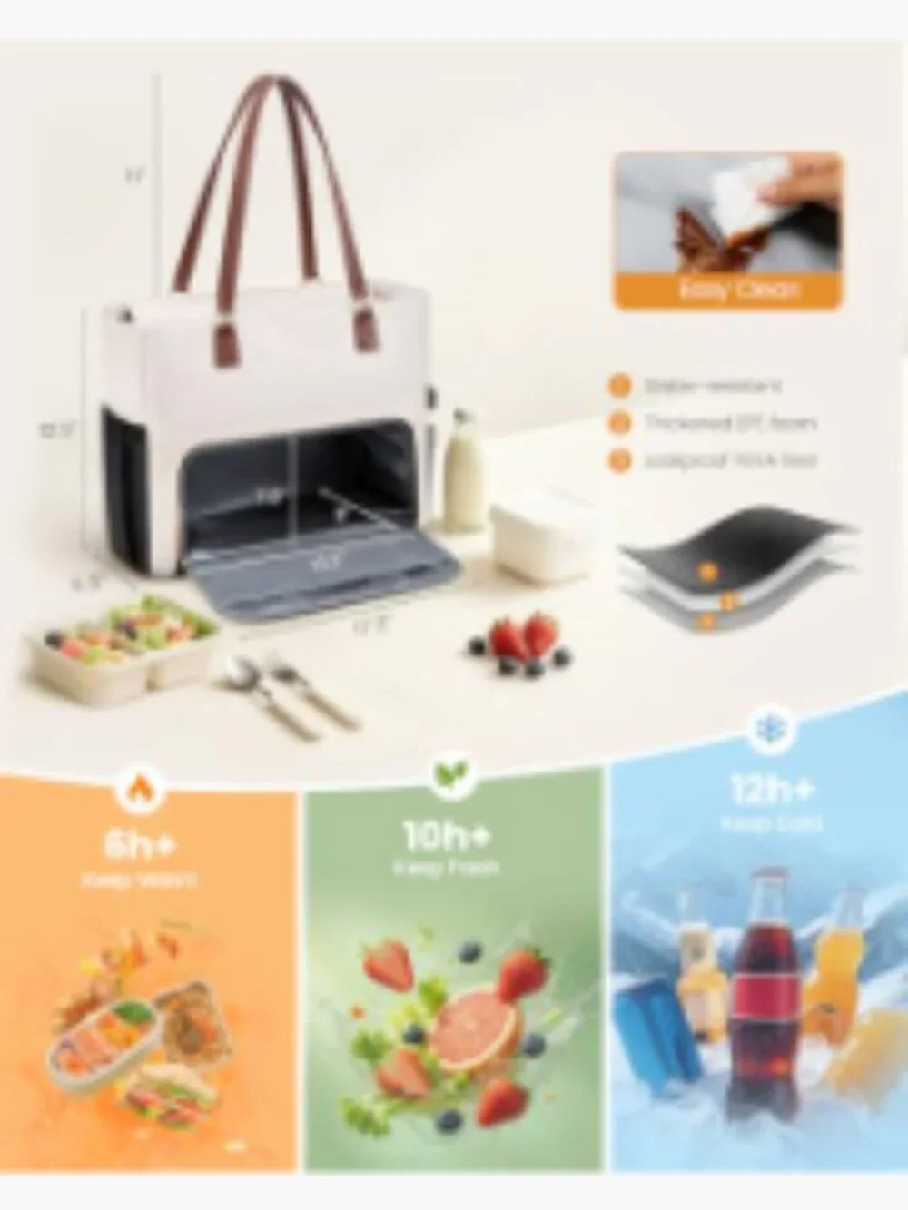 Work Tote with Insulated Lunch Compartment, 15.6 Inch Laptop Bag for Women, PU